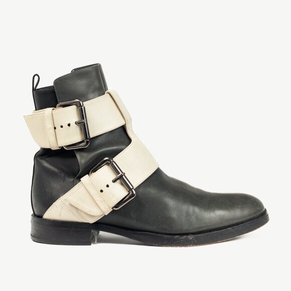 Pierre Hardy PF/14 Green Colourblock Leather Buckled-Strap Booties - Picture 1 of 10